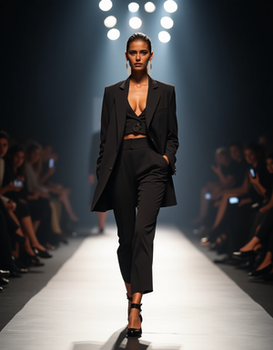 Image for front view of model striding confidently down a fa...